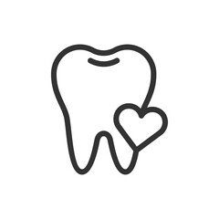 Heart healthy tooth, cute vector icon illustration. Line style isolated image