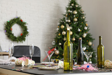 Interior of messy office after New Year party