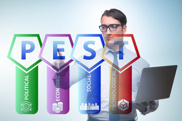 Business people in PEST analysis business concept