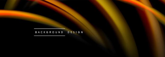 Dynamic motion abstract background. Color blurred stripes on black. Wave liquid lines poster. Vector illustration