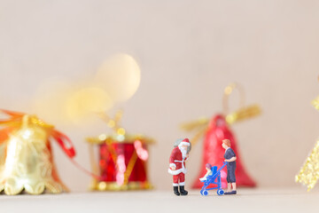 Miniature people, Happy family celebrating A Christmas  , Christmas and Happy New Year concept.
