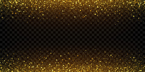 Vector golden glitter texture isolated on dark transparent background. 