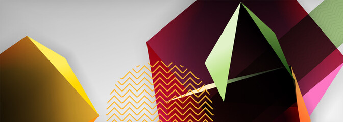 Low poly 3d geometric shapes, minimal abstract background. Vector illustrations for covers, banners, flyers and posters and other
