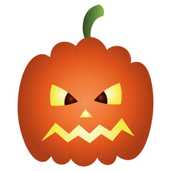 Pumpkin. Sketch. Ominous grimace. Halloween symbol. Colored vector illustration. Isolated white background. Flat style. Angry facial expression. Jack-lantern. Glows from the inside. Web design.