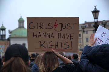 Street protest against strict abortion laws a near-total ban decided by Poland's highest court in October 2020, Krakow
