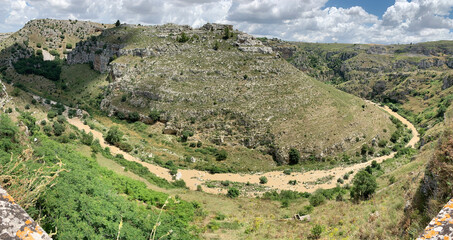 Canyon carved by the Gravina River where lies Matera, Basilicata, Italy