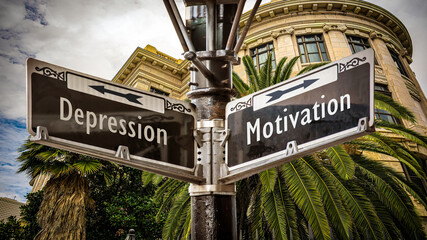 Obraz premium Street Sign Motivation versus Depression