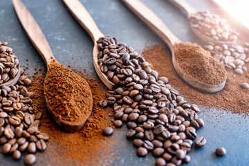 Many roasted coffee beans on the table