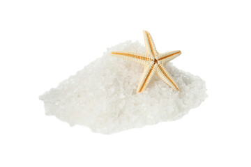 Stack of salt and sea star isolated on white background
