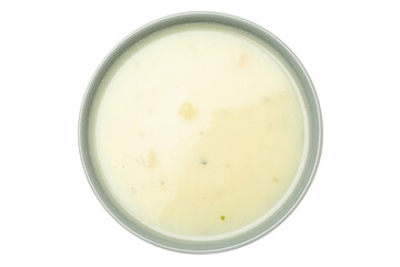 Plate with tasty mushroom soup isolated on white background