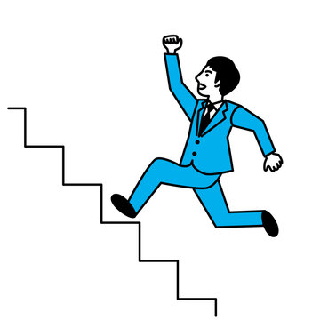 Side view of man running up stairs. Vector illustration.