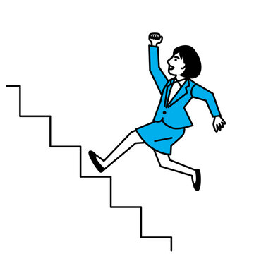 Side View Of Woman Running Up Stairs. Vector Illustration.