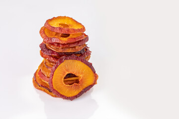 slices of dried plum on a white background. dried fruits. eco. macro.