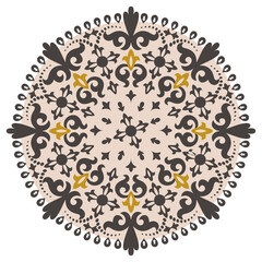 White background with brown mandala ornament in the east style. Ideal for printing on fabric or paper for textile, wrapping. Vector illustration.