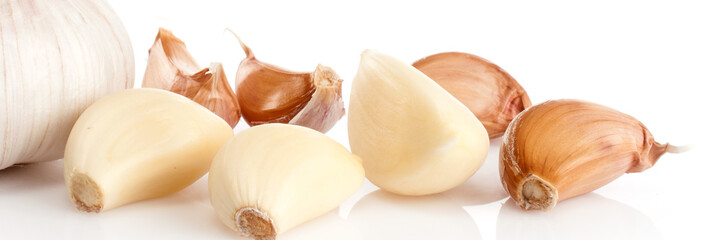 Food banner concept, organic vegetables and ingredients: close up of organic garlic