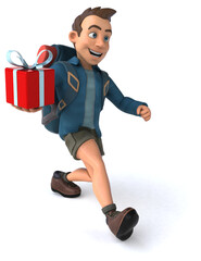 Fun illustration of a 3D cartoon backpacker