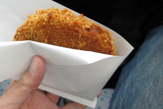 ドライブ休憩はSAでコロッケだな、やっぱり。(車内で飲食)