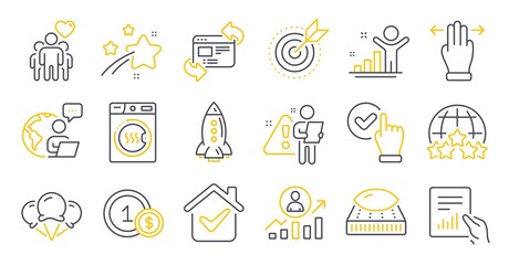 Set of Business icons, such as Multitasking gesture, Rocket, Mattress symbols. Dryer machine, Document, Rating stars signs. Checkbox, Ice creams, Friendship. Winner, Career ladder. Vector