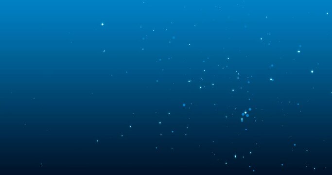 Shiny particles shimmer and fly upwards against a blue gradient background. Glitter dust and blue particles move smoothly against a  background.
