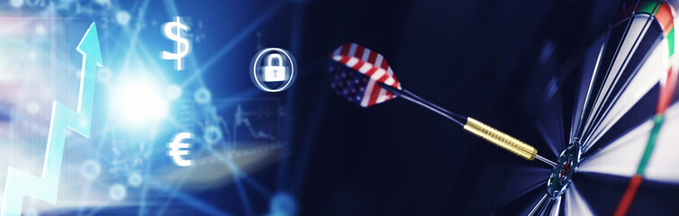 Darts. The dart for playing in the game board is stuck. Hit sector in darts. The concept of a successful strategy.