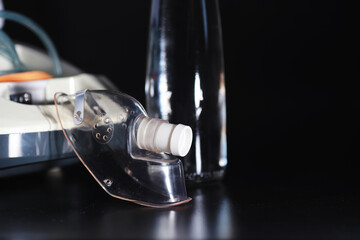 Inhalation with nebulizer at home. Asthma inhaler inhalation nebulizer steam sick cough concept flu and asthma bronchitis virus healing.