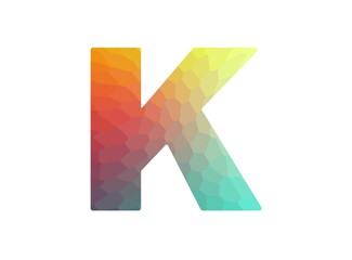 K letter font, colorful polygonal logotype design. Modern geometric low poly style. For logo, brand label, creative poster and more. İsolated vector illustration