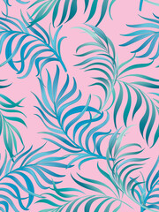 Jungle vector pattern with tropical leaves.Trendy summer print. Exotic seamless background.