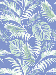 Fototapeta na wymiar Jungle vector pattern with tropical leaves.Trendy summer print. Exotic seamless background.