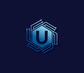 U Alphabet Technology Logo Design Concept