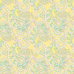 Fototapeta na wymiar Paisley vector seamless pattern. Fantastic flower, leaves. Textile bohemian print.