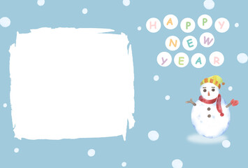 雪だるまのフォトフレーム年賀状