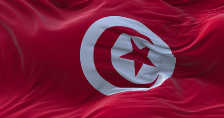 Tunisia flag waving in the wind.
