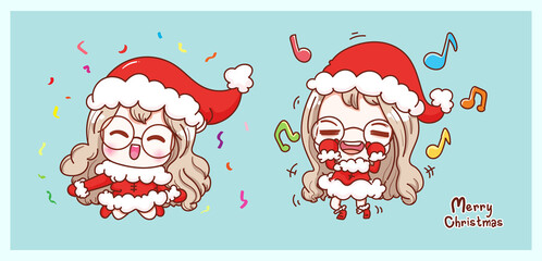 Cute santa claus smile and happy isolated on merry christmas background with characters design.