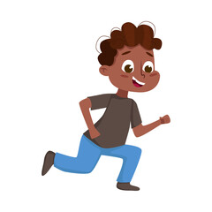 Cute Little African American Boy Having Fun Outdoors Cartoon Style Vector Illustration