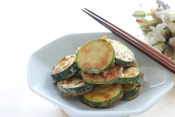 Korean food, zucchini pan cake Jeon with copy space
