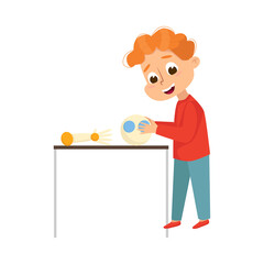 Cute Little Boy Creating and Programming Smart Robot, Kids Educational Project Cartoon Style Vector Illustration