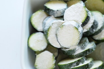 Korean cooking, chopped zucchini and flour for prepared ingredient