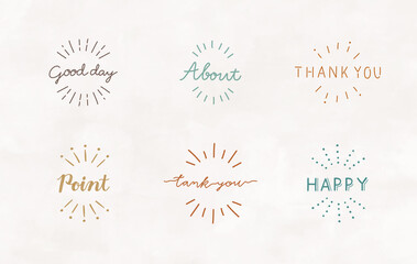 手書きの太陽線、サンバーストのセット／注目／気づき／ポイント／集中／驚き／飾り／装飾／重要