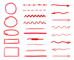 Hand drawn doodles. Colorful signs on isolated background. Elements are drawn in a linear style