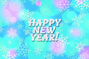 Happy New Year holiday illustration. Happy New Year paper cut out text on the background with snowflakes. Vector illustration EPS10
