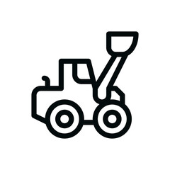 Front loader tractor isolated icon, wheel loader truck outline vector icon with editable stroke