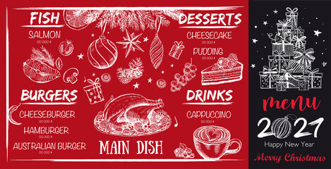 Naklejka premium Christmas menu. Hand drawn illustration. Sketch illustration. Vector. 