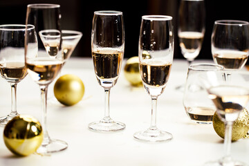 Glasses of champagne and alcohol drinks.