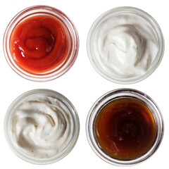 four types of sauces isolated on a white background