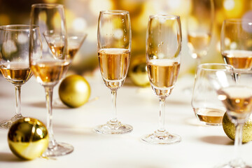 Glasses of champagne and alcohol drinks.