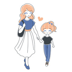 ベクター・手を繋いでお出かけする笑顔の親子