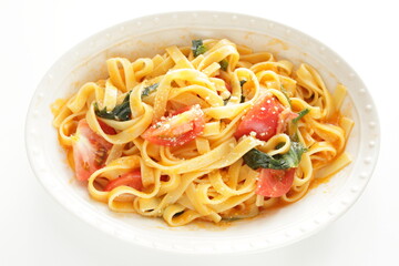 tomato and spinach with cheese fettuccine pasta