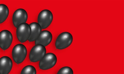 Red background with black  realistic glossy balloons for Black Friday Sale banners and flyers