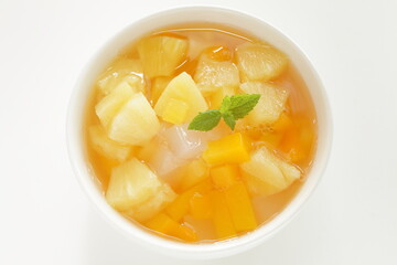 Canned food, mixed fruit and Nata de coco