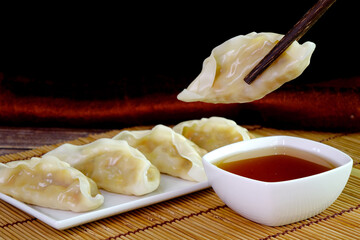 Dumpling : Chinese / Japanese dumplings, delicious traditional asian food. Japanese dumpling or...